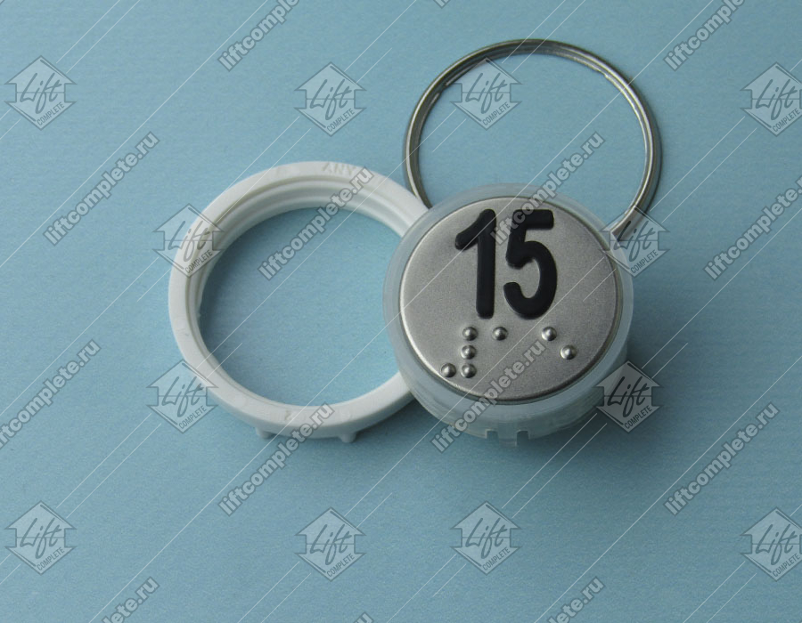 Кнопка вызова/приказа, VEGA Venus, 15 этаж, с кодом Брайля, красная подсветка (разъем MLK)