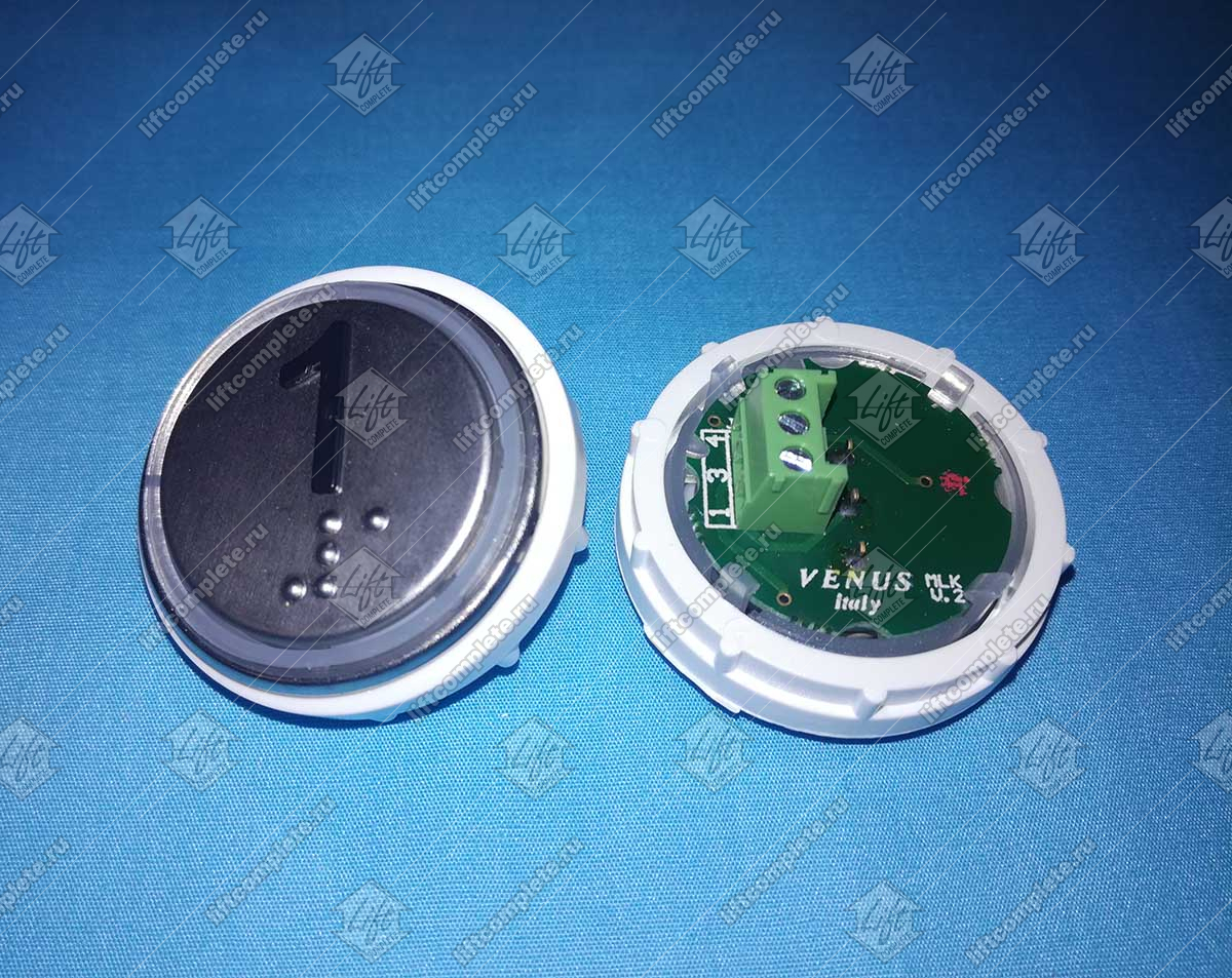 Кнопка вызова/приказа, VEGA Venus, 1 этаж, с кодом Брайля, красная подсветка (разъем MLK)