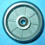 Ролик центральный, башмака направляющей кабины/противовеса, KONE, RG150, D — 150 мм, W — 38 мм, подшипник 6003, без оси